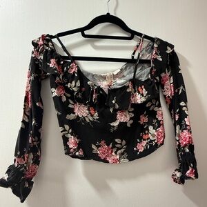 H&M Black and Pink Floral Blouse